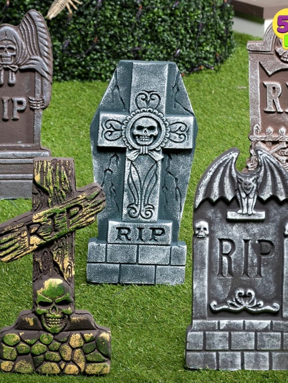 17” Halloween Foam RIP Graveyard Tombstones 5 Pack, Halloween Tombstones Outdoor
